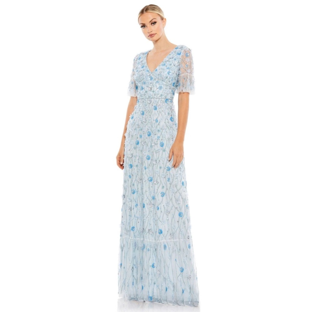 Mac Duggal Light Blue Embroidered Dress 12 - Picture 1 of 5